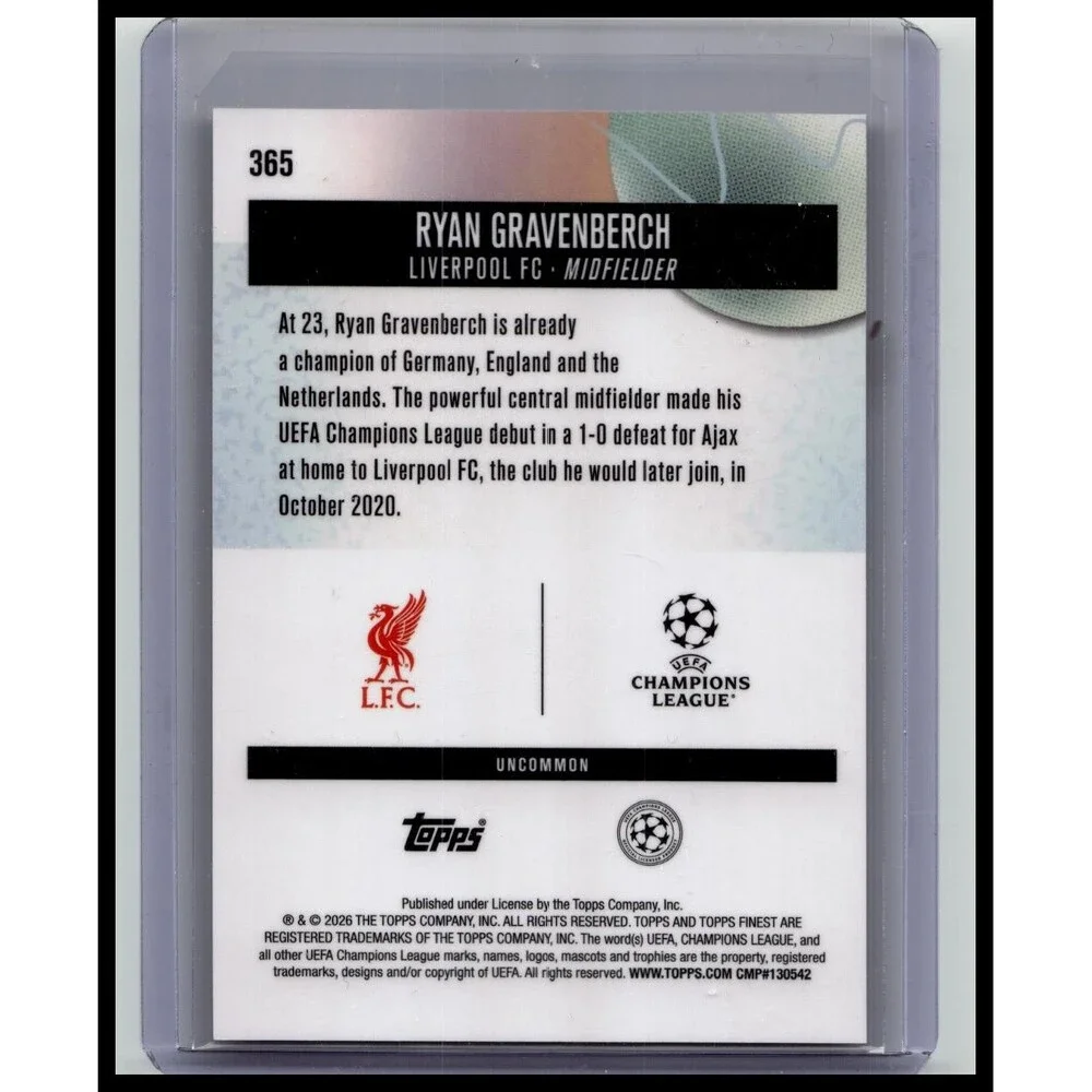 2025-26 Finest UEFA Ryan Gravenberch #365 Liverpool Blue Refractor #/150